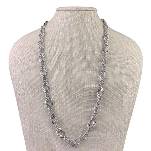 Vintage Monet Womens Silver Tone Chain Necklace 1980s Chunky Link Design