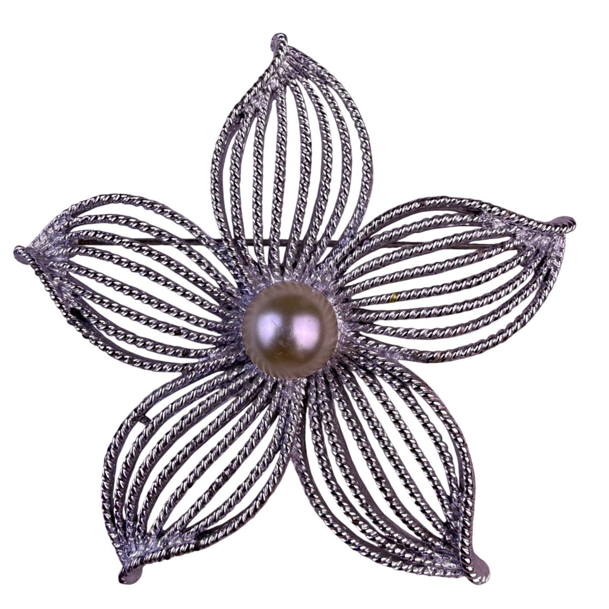 Sarah Coventry Womens Silver Tone Metal Moon Flower Brooch Pin With Faux Pearl