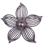 Sarah Coventry Womens Silver Tone Metal Moon Flower Brooch Pin With Faux Pearl