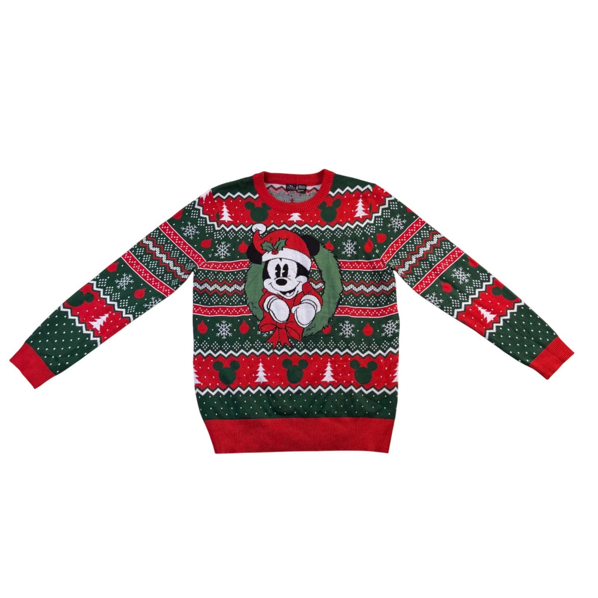 Disney Unisex Green Red Mickey Mouse Holiday Sweater Christmas Size Large