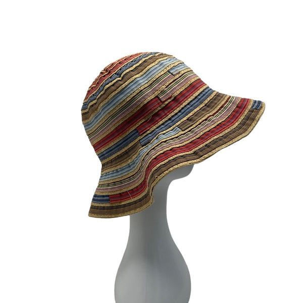 Colorful Striped Womens Sun Hat With Wide Brim - One Size