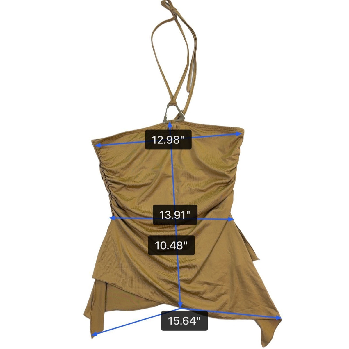 Edikted Womens Tan Polyester & Spandex Halter Top Ruched Asymmetrical Hem Size S