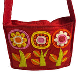 Handmade Women's Red Wool Flowery Detail Crossbody Messenger Bag Sz M