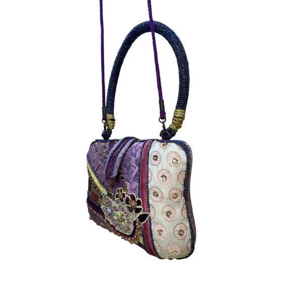 Bohemian Women’s Purple Patchwork Beaded Handbag With Embellished Details