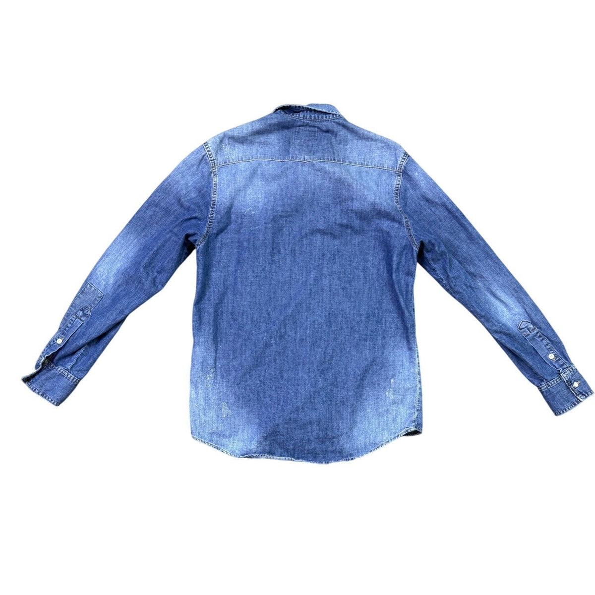 1975 Mens Blue Cotton Denim Long-Sleeve Western Shirt With Button Front Size L