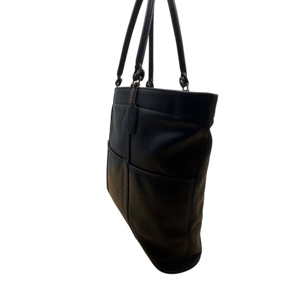 Coach Black Leather With Shoulder Straps & Gold-Tone Hardware Tote Bag Sz L