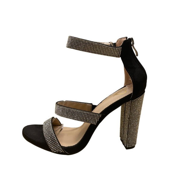 Windsor Women’s Black Suede Rhinestone Strappy High Heel Sugar Sandals Size 8