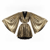 The Sanga Womens Gold Metallic Mini Dress Flared Sleeves Cutout Size M