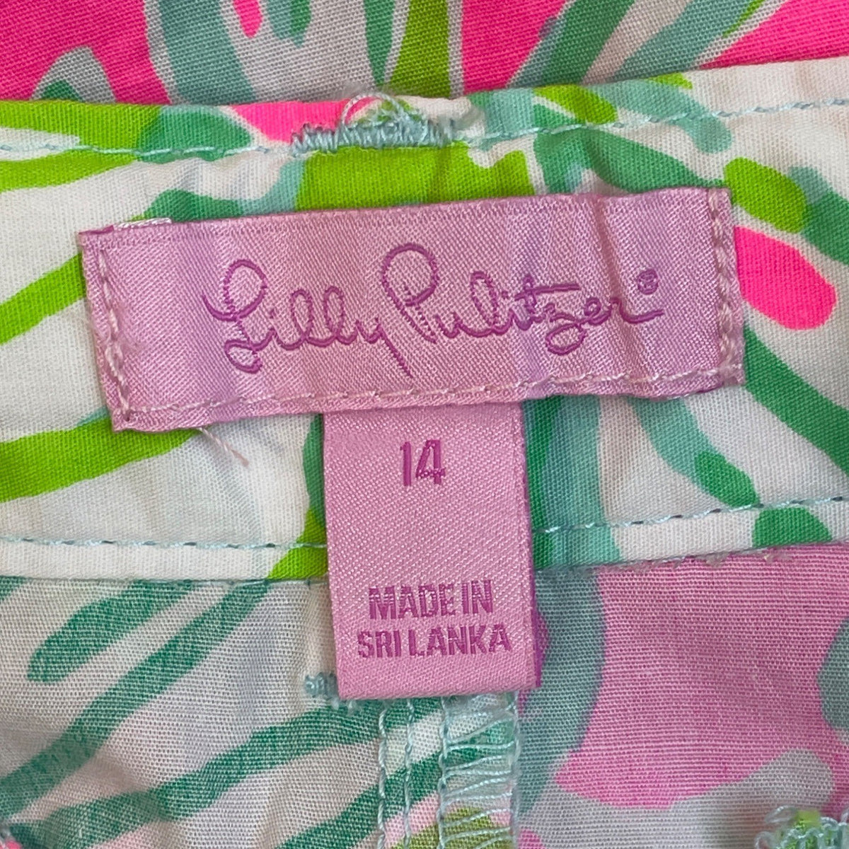 Lilly Pulitzer Girls Floral Cotton Shorts Pink Green Tropical Print Size 14