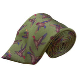 Ferragamo Mens Green Silk Tie Mallard Duck Animal Print Made In Italy