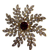 Vintage Gold Tone Womens Rhinestone Snowflake Brooch Jewelry Red/Multiple Stones