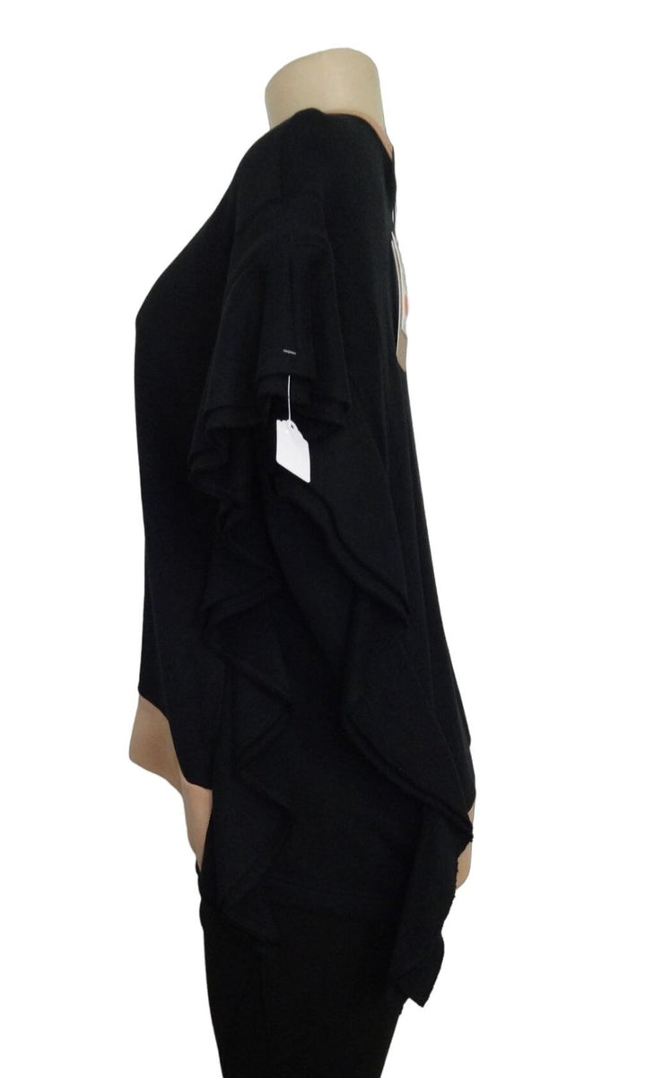 Black Asymmetric Ruffle Sweater With Peach Trim Womens Size 44 Made In Italy 100