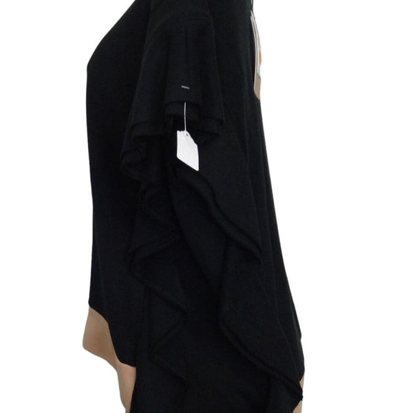 Black Asymmetric Ruffle Sweater With Peach Trim Womens Size 44 Made In Italy 100
