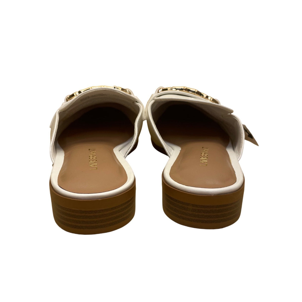 Lane Bryant Women’s White Synthetic Gold Chain Slip-On Mule Loafers Size 8W
