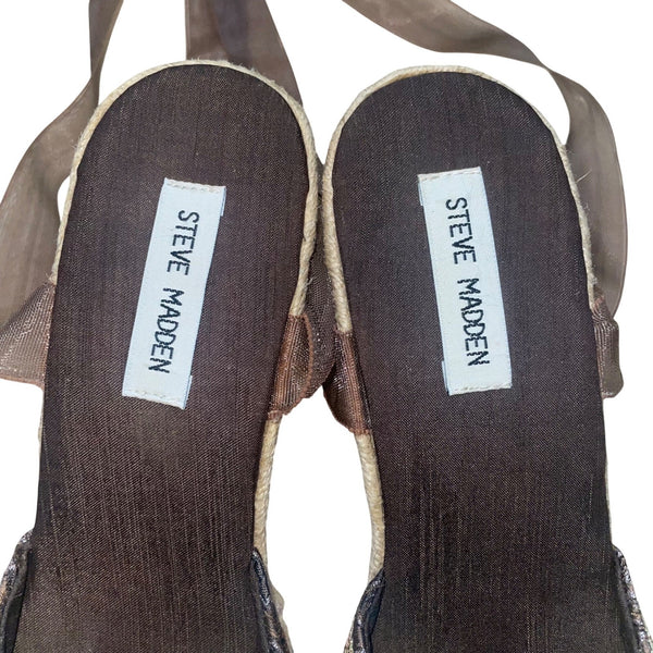 Steve Madden Women’s Brown Embellished Espadrille Bommbay Wedge Sandals Size 8
