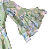 Mac Duggal Womens Green Floral Polyester Maxi Dress Elegant Bell Sleeves Sz 16