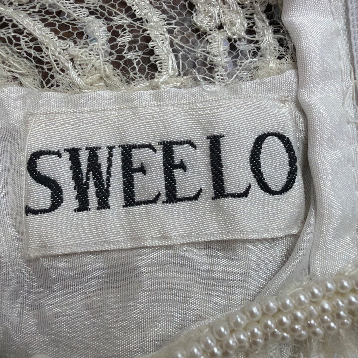 Sweelo Womens Ivory Silk Beaded Short Sleeve Dress Elegant Sequins Layered Sz XL