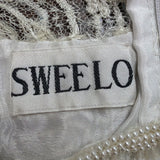 Sweelo Womens Ivory Silk Beaded Short Sleeve Dress Elegant Sequins Layered Sz XL