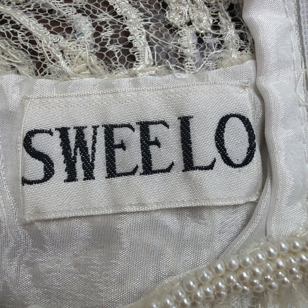 Sweelo Womens Ivory Silk Beaded Short Sleeve Dress Elegant Sequins Layered Sz XL