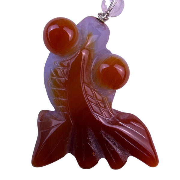 Natural Stone Womens Red Bead Necklace With Fish Pendant Handmade Design