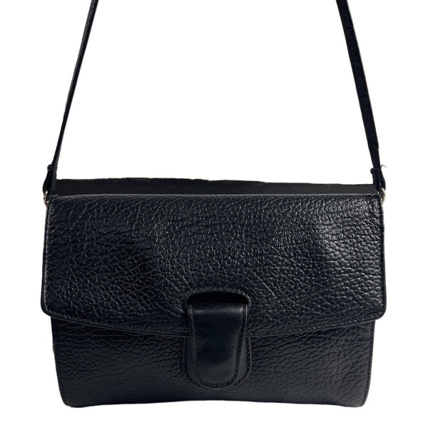 Desmo Women's Black Pebbled Leather Shoulder Crossbody Flap Bag Sz S