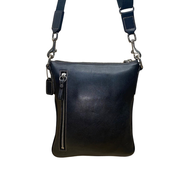 Coach Women’s Black Leather Front Buckle Detail Adjustable Strap Crossbody Bag