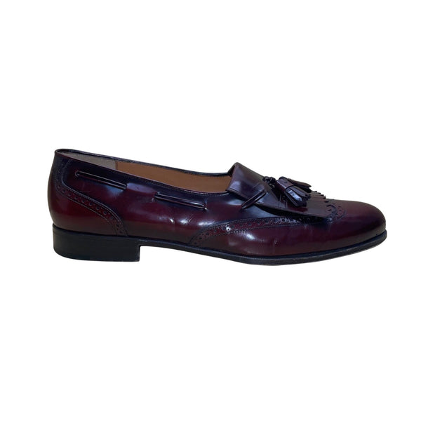 Salvatore Ferragamo Men’s Burgundy Leather Tassel Brogue Accent Loafers Size 13