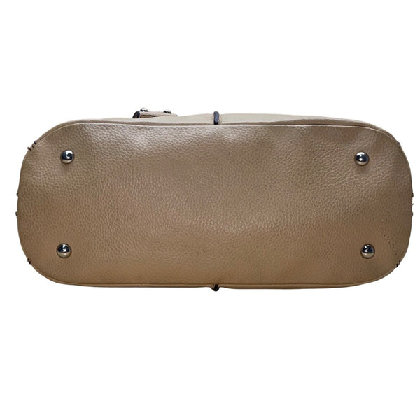 Tignanello Women’s Beige Genuine Leather Pebbled Shoulder Bag With Zip Closure