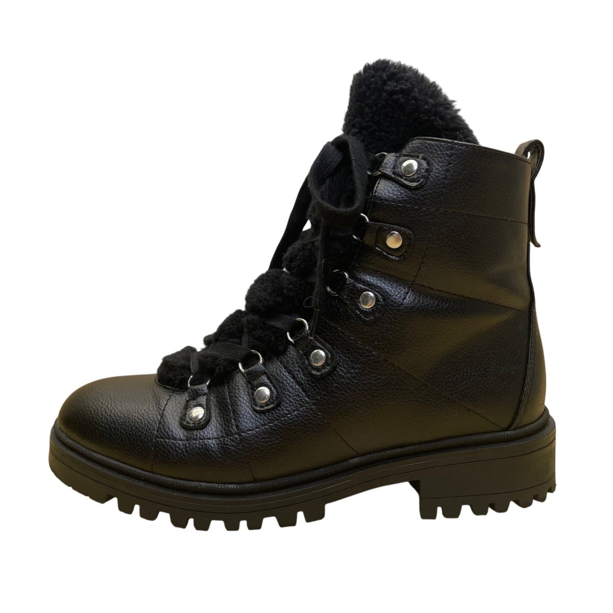 Nine West Women’s Black Leather Lace-Up Fur-Lined Winter Ankle Boots Size 9M