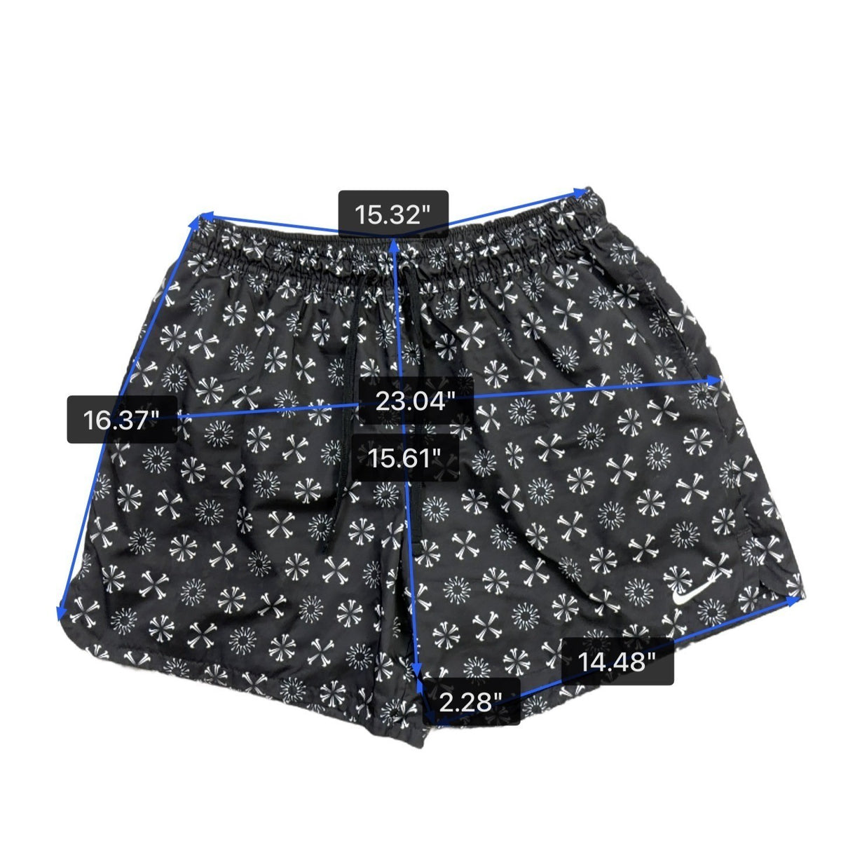 Nike Mens Black Running Shorts Lightweight Snowflake Pattern Drawstring Sz XL