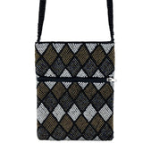 Beaded Harlequin Pattern Black Gold Silver White Crossbody Bag Sz S