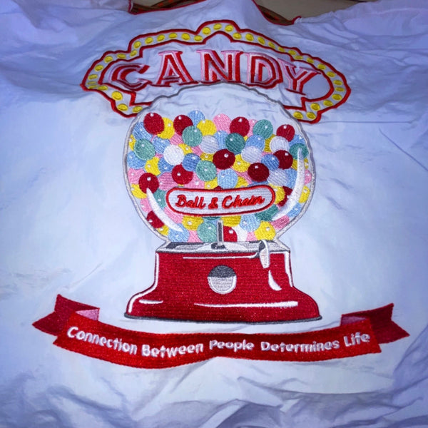 Ball & Chain Women’s White & Red Candy Embroidered Gumball Machine Satchel Bag