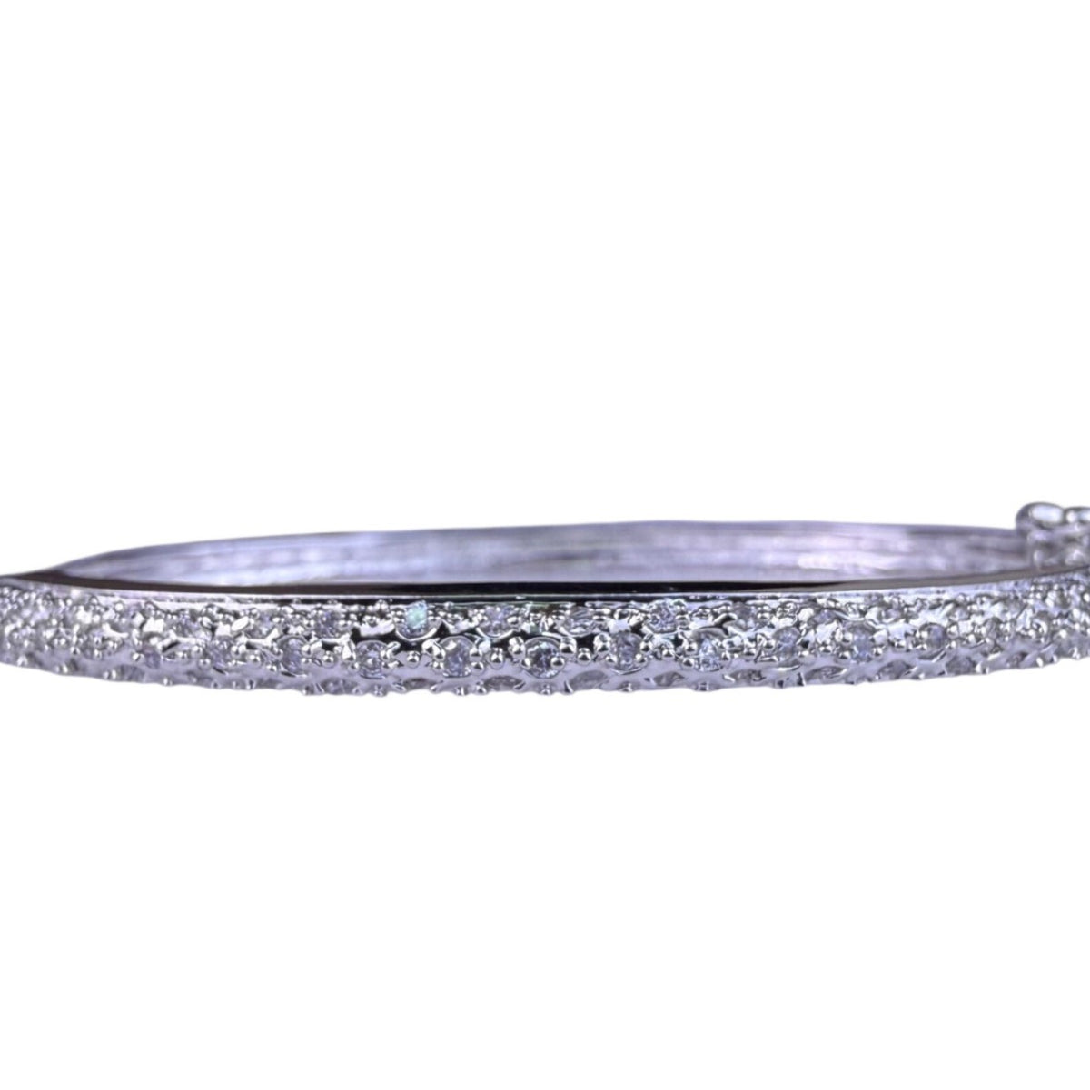 Silver Tone Womens Pavé Crystal Hinged Bangle Bracelet Elegant Design Approx 7"