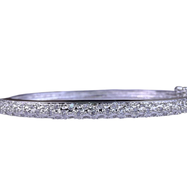 Silver Tone Womens Pavé Crystal Hinged Bangle Bracelet Elegant Design Approx 7"