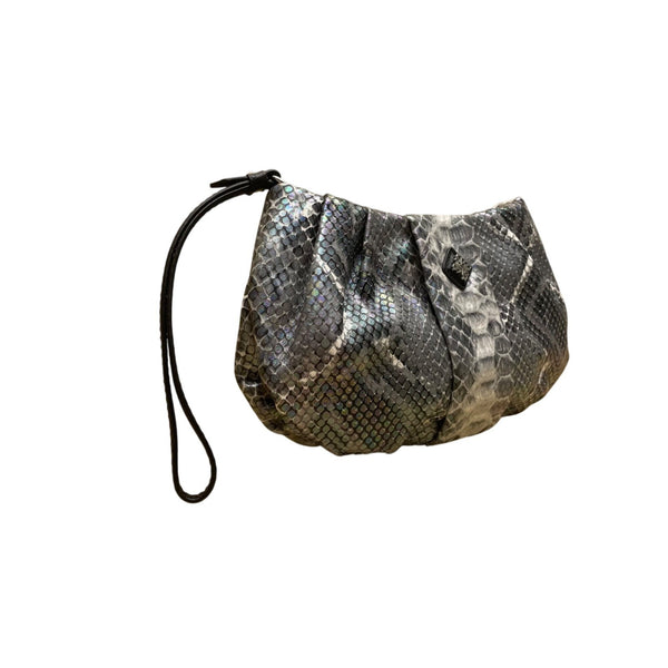 Simply Vera Women’s Metallic Gray Snakeskin Signature Logo Wristlet Clutch
