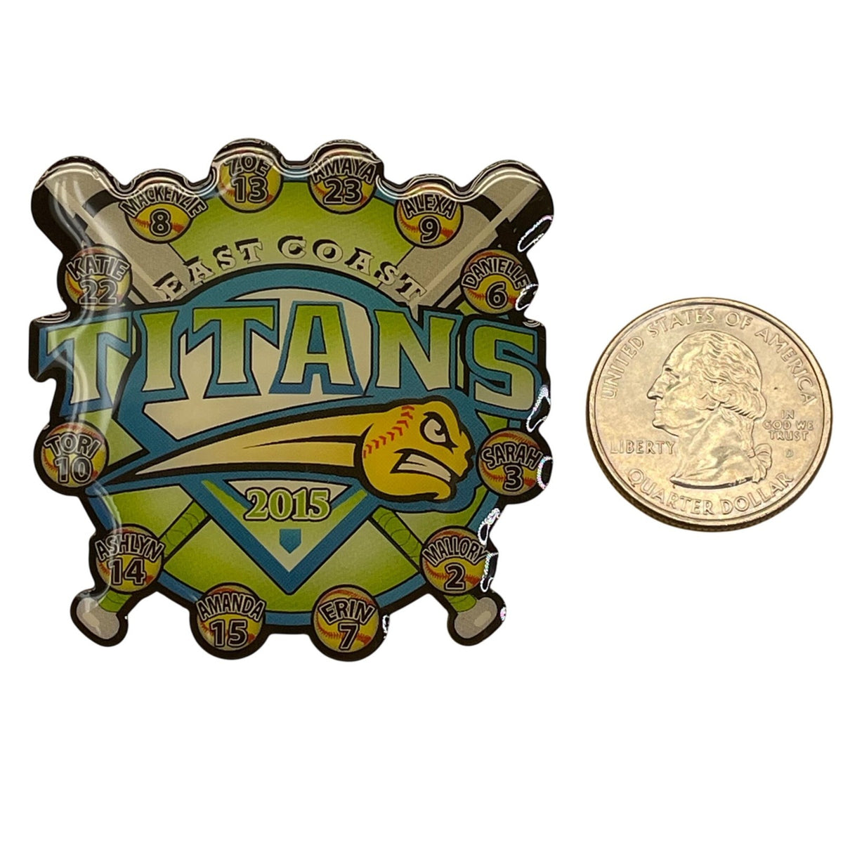 East Coast Titans 2015 Softball Team Trading Pin With Dual Pin Back