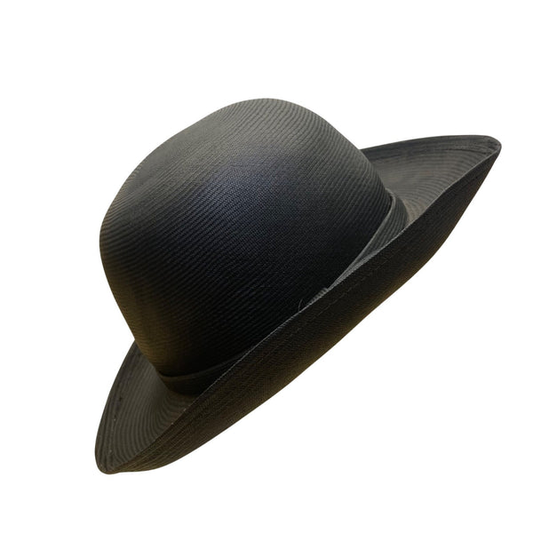 Adolfo II Womens Black Straw Bowler Hat Woven Ribbon Bow Accent Vintage Style