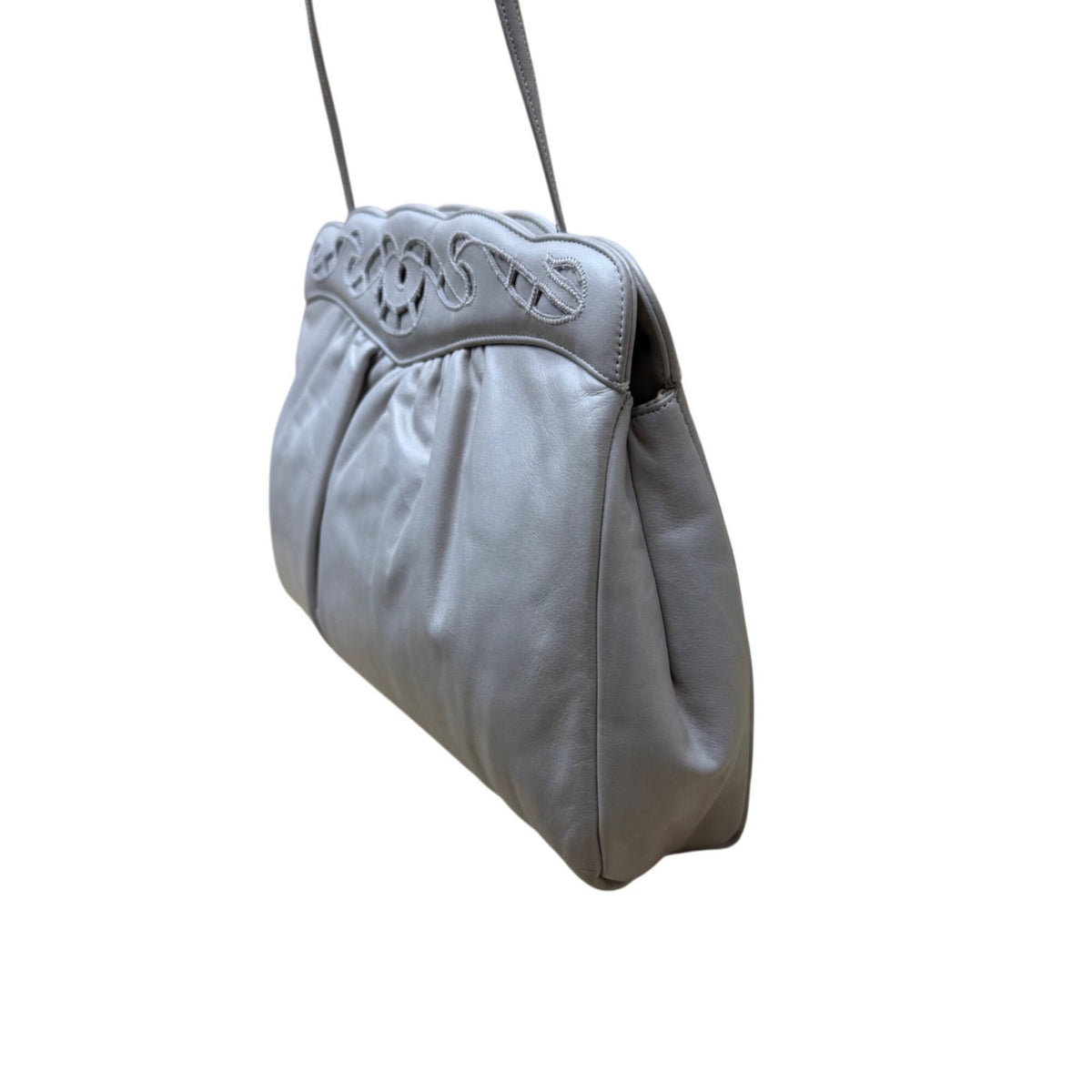 Morris Moskowitz Women’s Gray Leather Vintage Style Crossbody Handbag