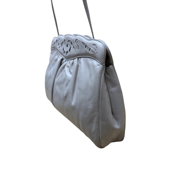 Morris Moskowitz Women’s Gray Leather Vintage Style Crossbody Handbag