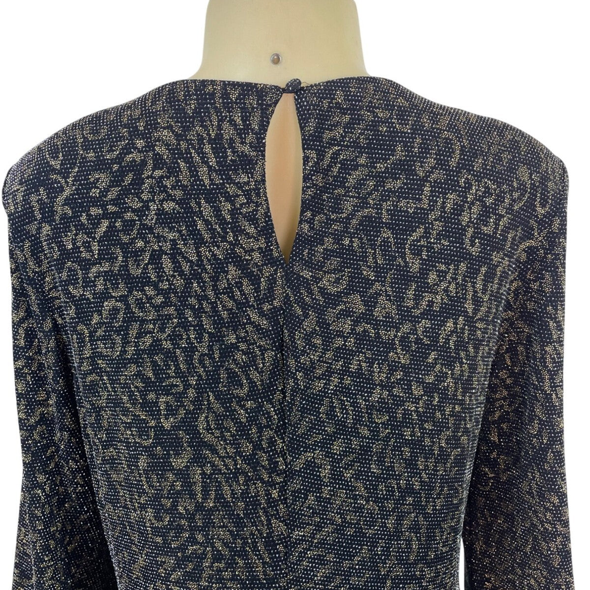 MSK Womens Metallic Knit Bell Sleeve Dress Black/Gold Keyhole Back Sz L - New