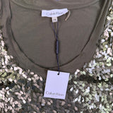 Calvin Klein Womens Olive Sequined Tank Top Petite Stylish Lightweight Sz M
