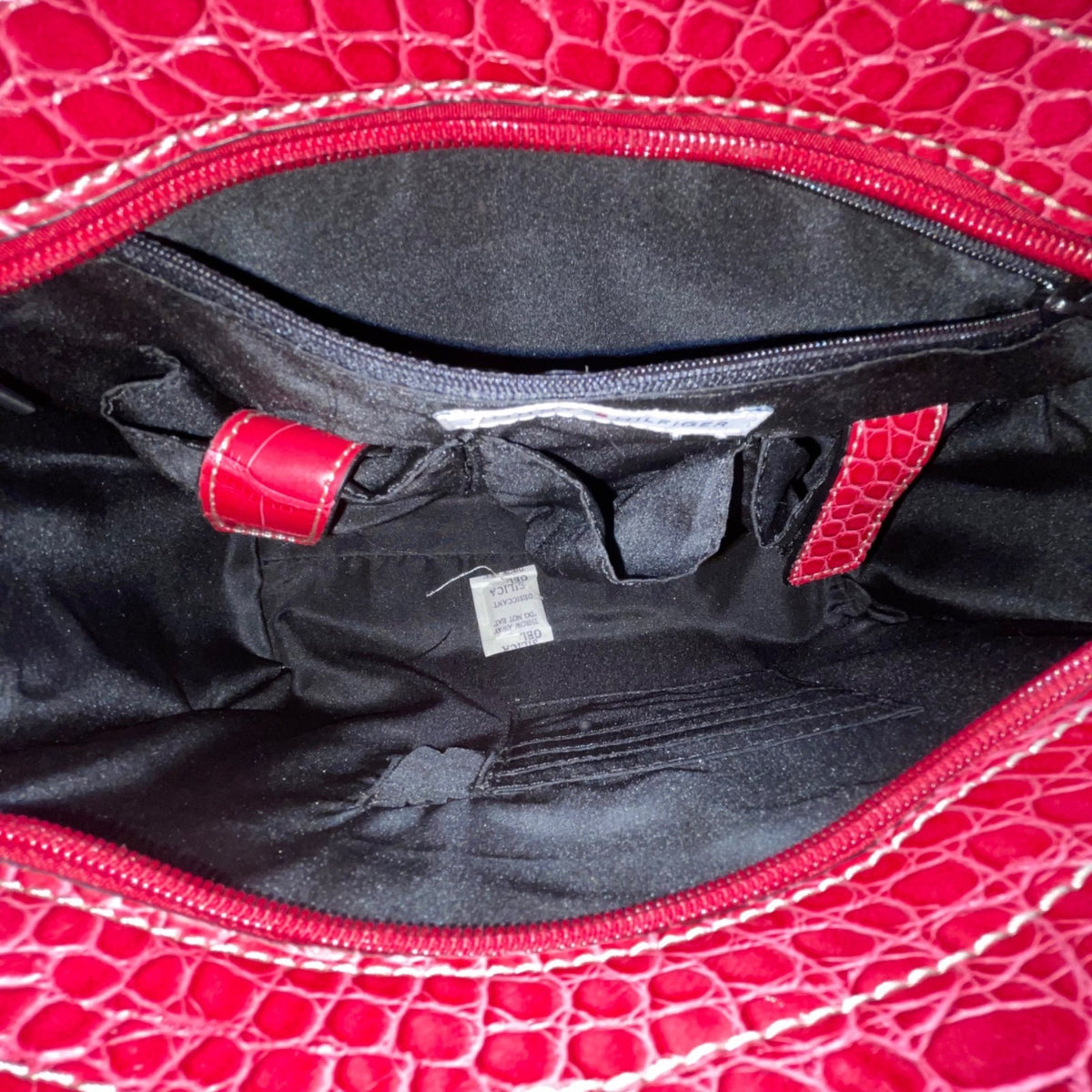 Tommy Hilfiger Women’s Red Croc Embossed Leather Picture Perfect Satchel Bag