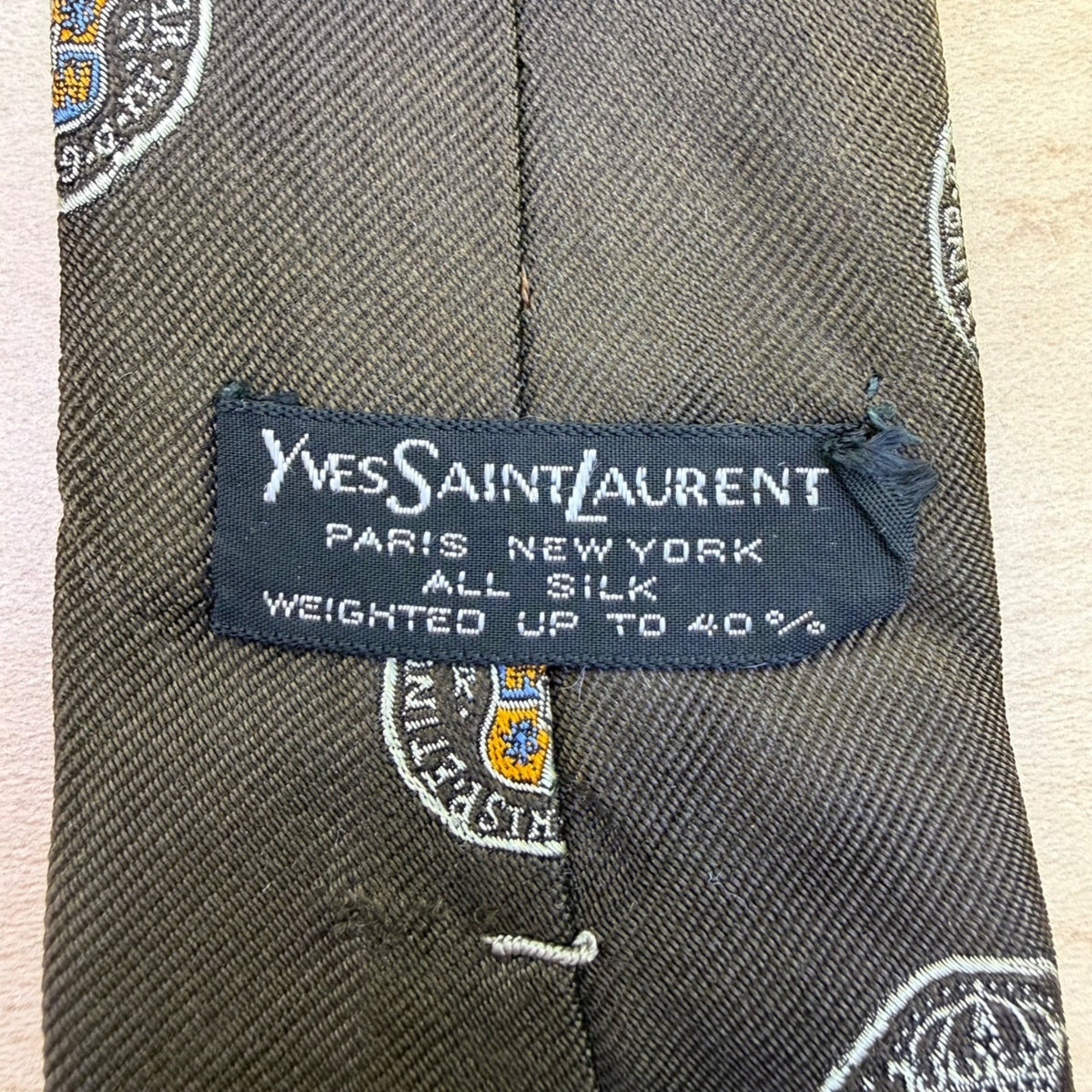 Saint Laurent Mens Black Silk Printed Tie All-Over Emblem Design Formal Acc