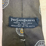 Saint Laurent Mens Black Silk Printed Tie All-Over Emblem Design Formal Acc