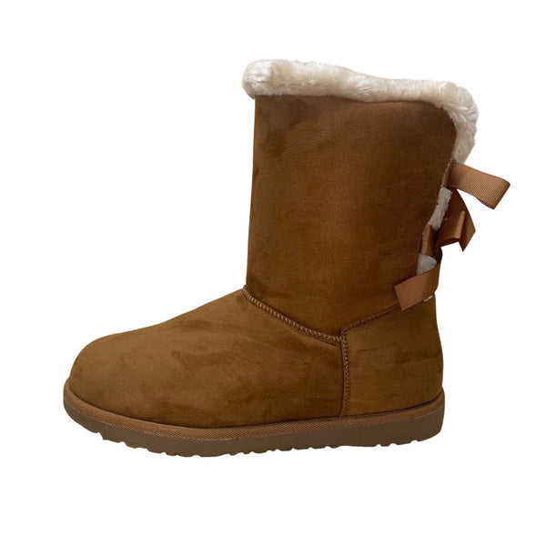 Hot Tomato Women’s Brown Faux Suede & Fur Joanna Back Bow Winter Boots Size 10M