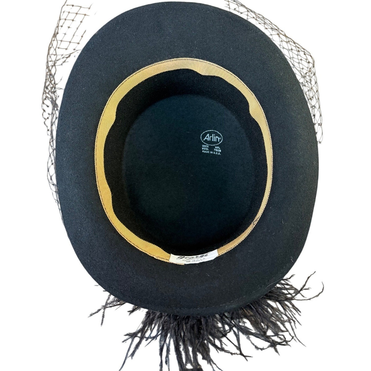 Arlin Georgi Womens Black Wool Feather Veil Hat Elegant Vintage Formal