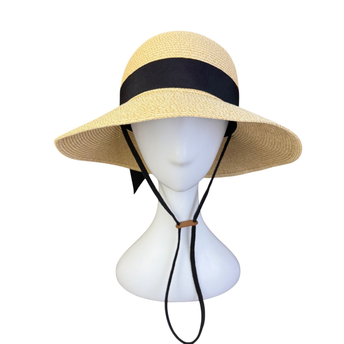 Furtalk Womens Beige Straw Sun Hat UPF 50+ Wide Brim Black Bow Summer
