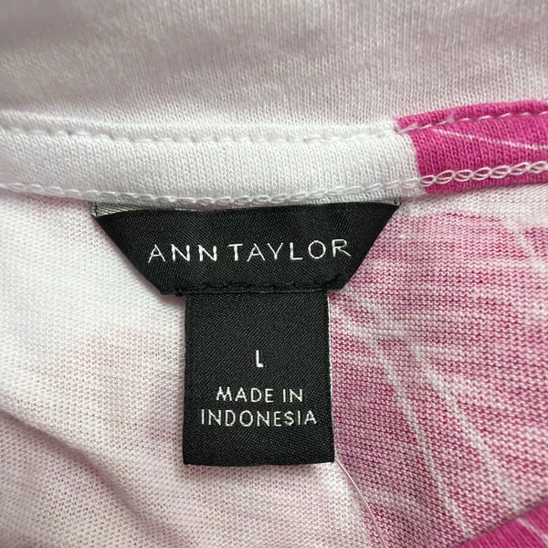 Ann Taylor Womens Pink & White Cotton Floral Print Tie-Front Top Size L