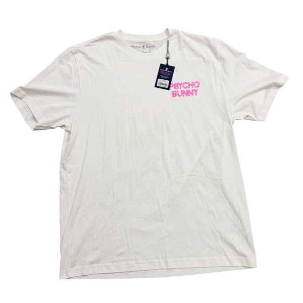 Psycho Bunny Mens White Graphic Tee Crewneck Logo Front & Back T-Shirt Sz 8