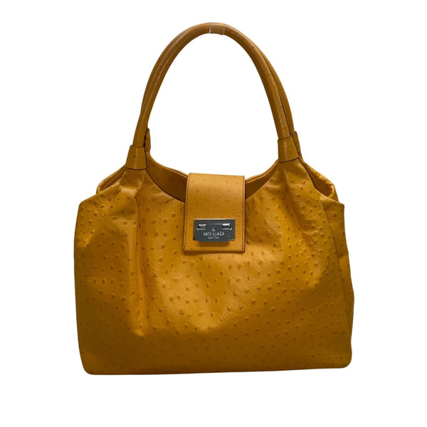 Kate Spade Women’s Yellow Faux Ostrich Leather Metallic Clasp Closure Tote Bag